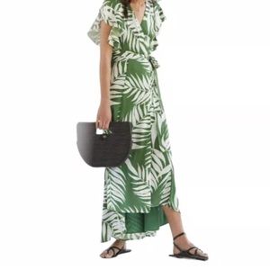 Hutch dress by Anthropologie palms maxi wrap dress in green and white